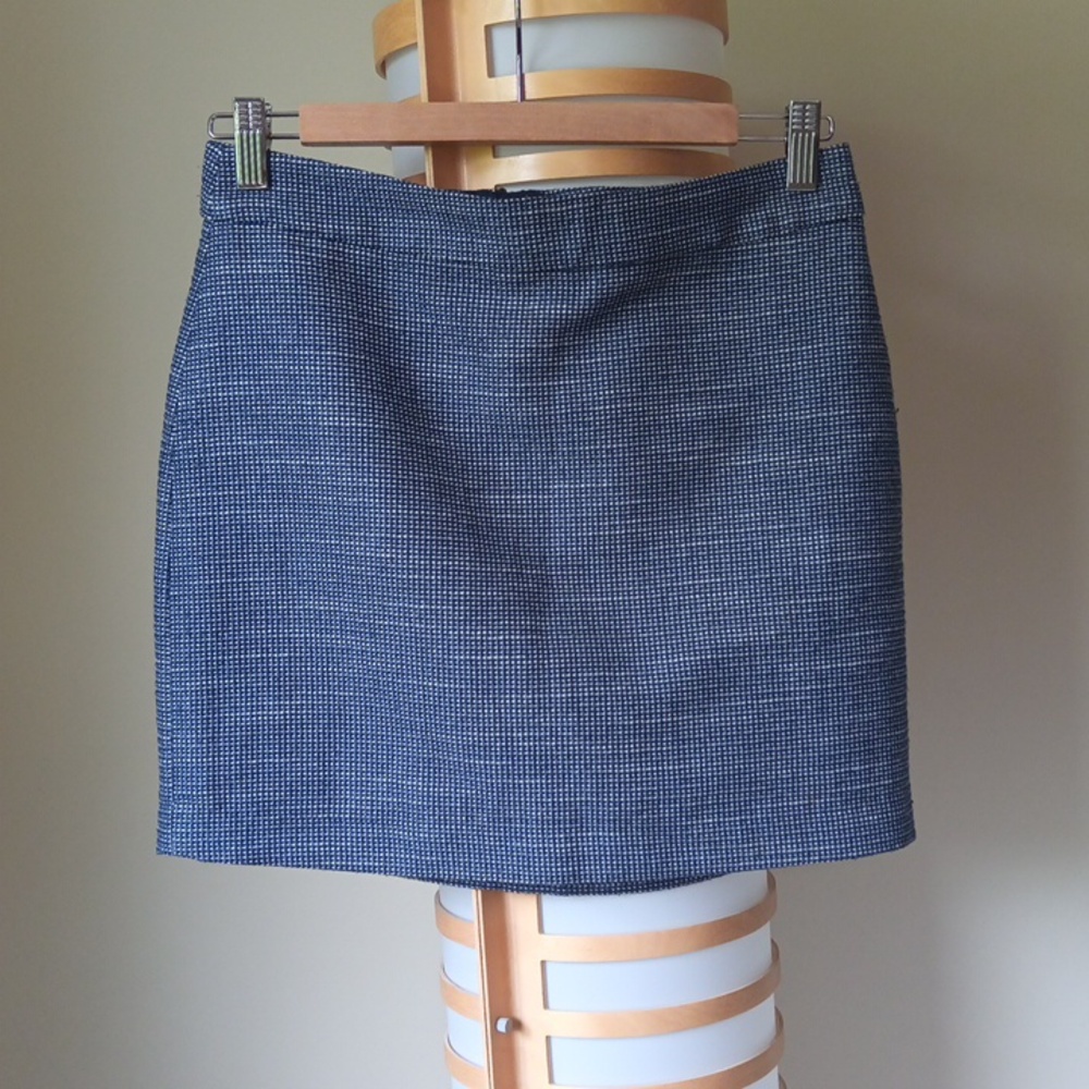 Waist 14.5" GAP Gingham Blue & Grey Tweed Mini Pencil Skirt